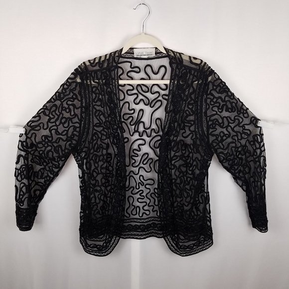 Sophie Chang sweater black net w/ribbon overlay XL - Picture 1 of 4